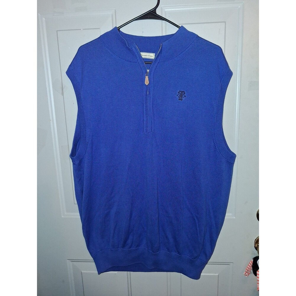 Donald Ross Mens Large Blue 1/4 Zip Golf Sweater Vest Cotton Wool Blend L